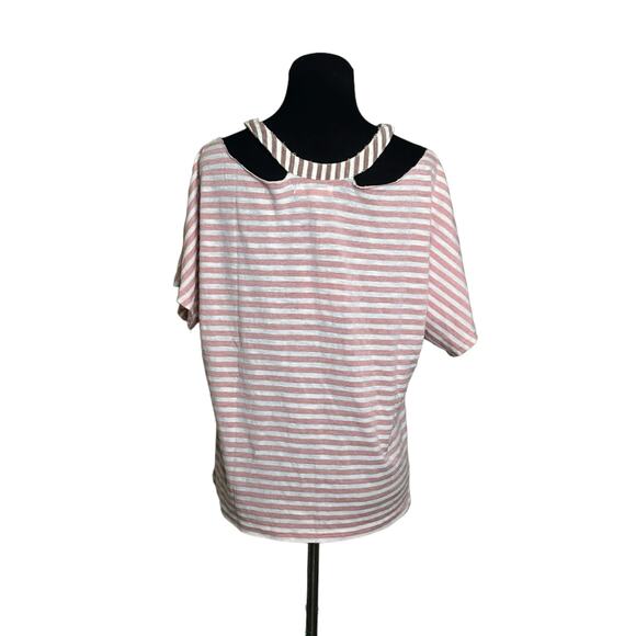 Honey Punch white pink stripes cut out distressed top size small - Picture 2 of 12
